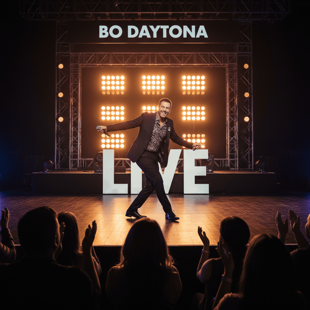Bo Daytona performing with full body language and stage movement
